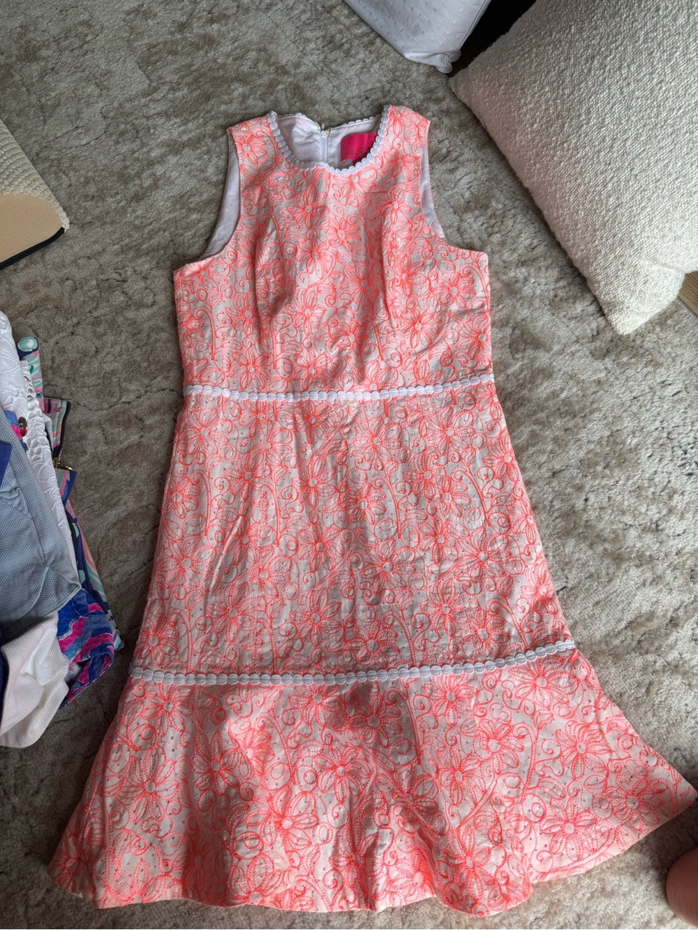 Lilly Pulitzer Coral-Pink Floral Lace Sleeveless Dress